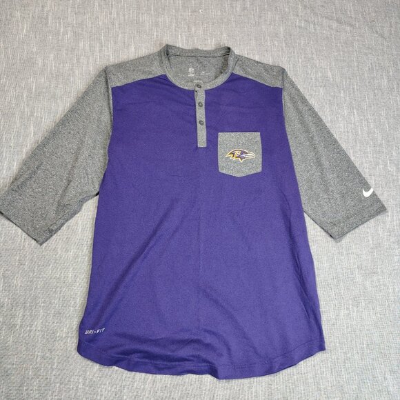 Baltimore Ravens Nike Dri-Fit Team Apparel Shirt Size Medium Purple Gray Raglan - Picture 3 of 14